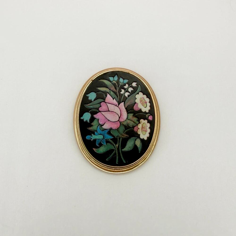 Vintage 1974 Signed AVON Florentine Mosaic Floral Pendant